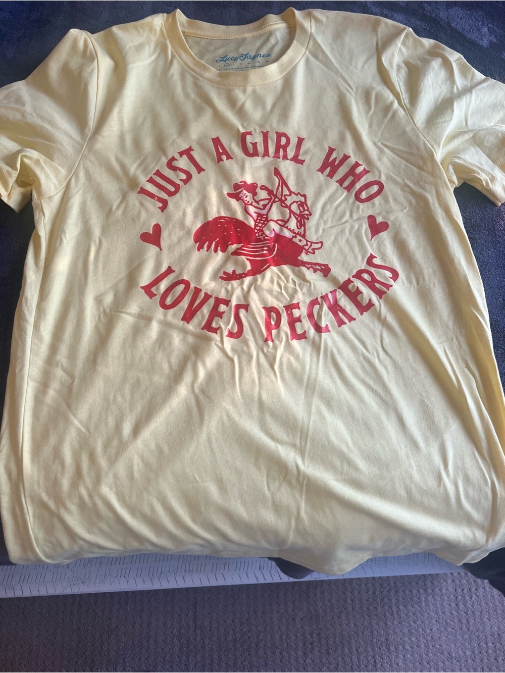 Lucy Jaynes Printed Tee — Teal Logo on Cream Fabric